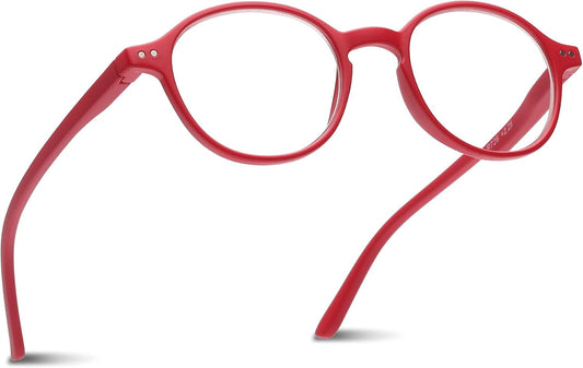 2SeeLife Small Round Reading Glasses for Men & Women – Narrow-Medium Fit, Sturdy Frame, Spring Hinges, Premium Retro Readers, Red, +3.50