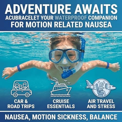 Waterproof Motion Sickness Wristbands for Kids, Teens & Adults – Stretch, Slide-On Nausea Relief Bands for Car, Sea, & Altitude Sickness - Stress and Balance Support - Set of 2 (Sky, Small 6)