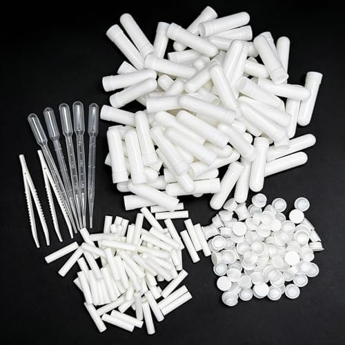 100PCS Essenial Oil Aromatherapy Blank Nasal Inhtaler Tubes (Includes 100 inhalers+110 unscented Wicks+5 Plastic Droppers+2Plastic Tweezers)