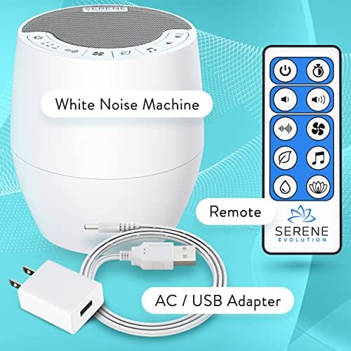Serene Evolution White Noise Machine with 60 Soothing Sounds - Sound Machine for Adults and Baby - Noise Cancelling Sleep Music Device with Remote Control - Ideal for Office Privacy - Black