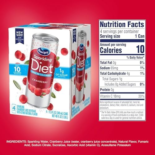 Ocean Spray® Sparkling Diet Cranberry Juice Drink, 11.5 Fl Oz Cans, 4 Count (Pack of 24)