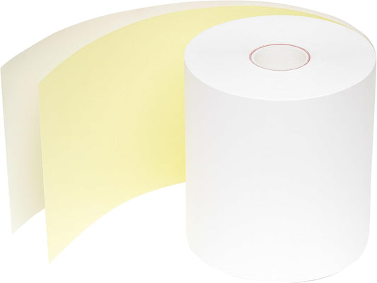 ICONEX 9077-0012, 2 Ply Carbonless Rolls 3" X 100' White Canary, 50 Rolls Per Carton