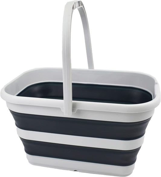 SAMMART 12L (3.1 Gallon) Collapsible Rectangular Handy Bucket/Multiuse Foldable Water Pail for Camping, Fishing (Grey/Slate Grey)