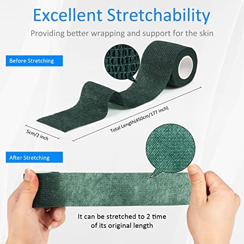 6Pcs 2”x 5 Yard Self Adhesive Bandage Wrap Breathable Self Adherent Cohesive Wrap Bandages Vet Tape for Dog Cat Athletic Elastic Cohesive Bandage Wrist Ankle Grip Cover Tape (Army Green)