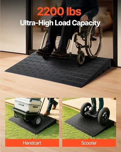 VEVOR 2.5" Rise Rubber Threshold Ramp, 3 Channels Cord Cover Door Ramp, No-Slip Surface, 2200 Lbs Load Capacity Rubber Ramp for for Home Doorways Driveways, 41.8" L x 24" W x 2.5" H, 42lbs