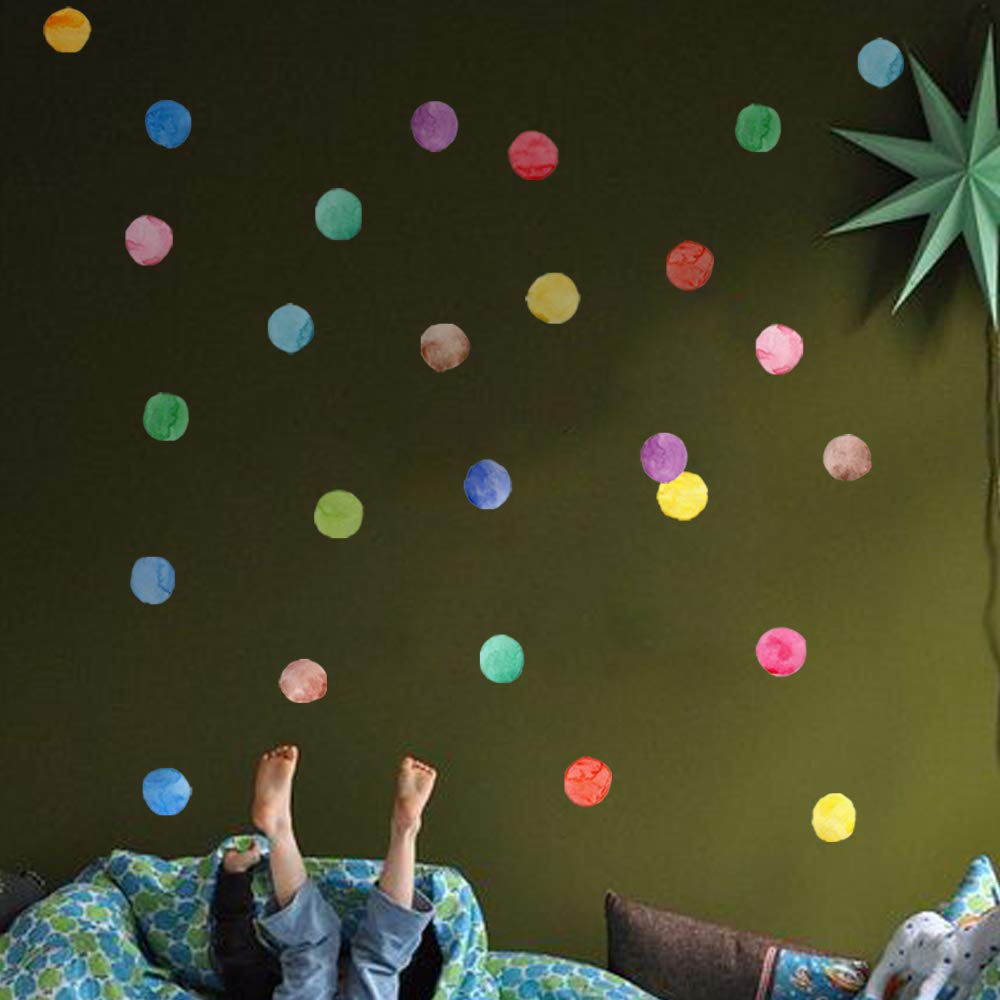 Colorful Polka Dot Wall Decals Watercolor Dots Wall Sticker for Kids Baby Girls Teens and Nursery Room (12 Sheets)