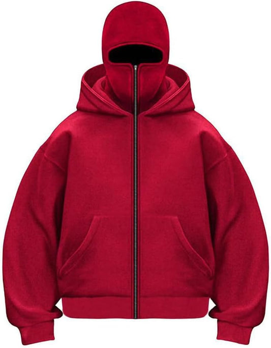 Mens Zip-up Hoodies Casual Double Hood Outerwear with Pockets Long Sleeve Sports Sweatshirt Hooded Jacket Coat