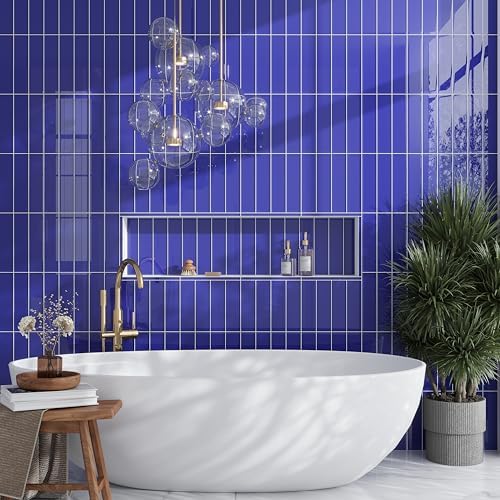 Glass Subway 0.25 sq ft/Piece Pack of 1, Cobalt Blue Glass Subway Tile 3" x 12" –Polished Finish NOT Peel & Stick – Waterproof Wall Tile for Bathroom Shower Kitchen Backsplash