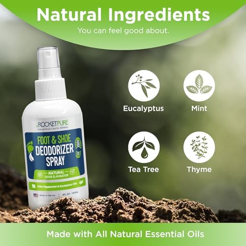 Rocket Pure Natural Foot and Shoe Deodorizer Spray, Deodorant and Odor Eliminator for Smelly Feet, Smell Remover, Formulated with Essential Oils, Made in the USA, Mint, 4 fl oz (Pack of 1)
