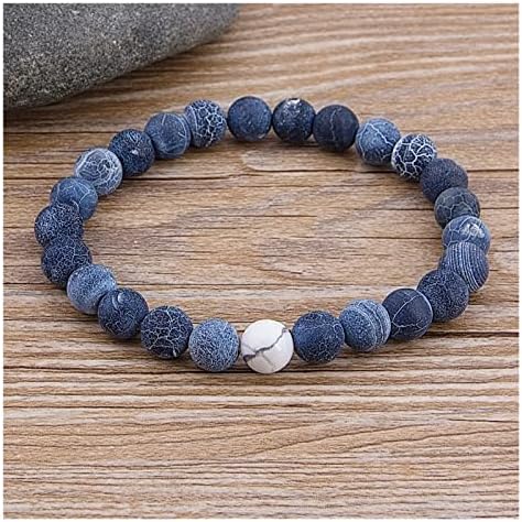 ZZSRJ Marble Beads Natural Stone Beads Bracelet Wide 8MM Stone Handmade Jewelry (Metal Color : 3)