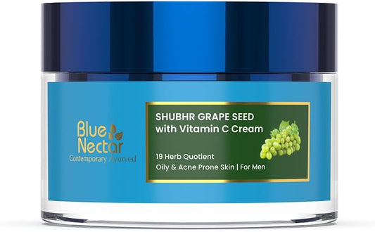 Blue Nectar Vitamin C Face Moisturizer for Oily & Acne Prone Skin with Grapeseed | Oil-Free | Non-Greasy Cream for Men (19 herbs, 1.76 fl oz)