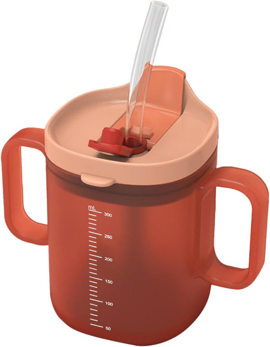 Senior Water Cup - 300ml Spill-Proof Cup With Handles - Feeding Cup With Lid And Straw For Patients - Senior Drinking Mug - Senior Care Cup For Patients, Elderly, Pregnant, And Disabled