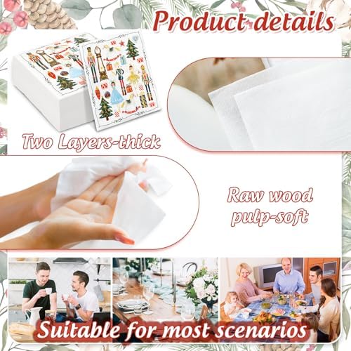 80Pcs Christmas Cocktail Napkins Watercolor Nutcracker Disposable Paper Napkins Beverage Napkins for Xmas Party Tableware Supplies