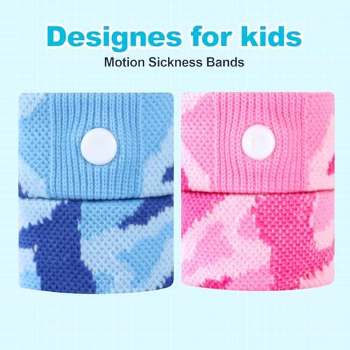 Motion Sickness Bands for Kids Cruise Travel Essentials Anti-Nausea Acupressure Wristband for Morning Car Sea Sickness Wristbands for Kids (Camo Blue/Purple)…