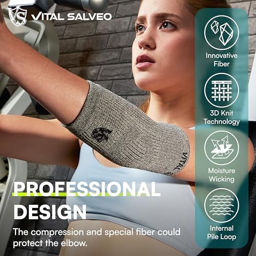 Vital Salveo Elbow Brace Compression Sleeve for Tendonitis and Tennis Elbow, Elbow Support for Golfer’s Elbow, Arthritis, Workouts, Weightlifting, Men & Women, S (1 PC)