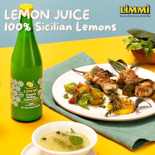 Limmi Organic Sicilian Lemon Juice, 33.8 fl oz (1L) Glass Bottle | 100% Freshly Squeezed, Not from Concentrate | No Added Water, Authentic Italian Lemon Juice [Pack of 2]