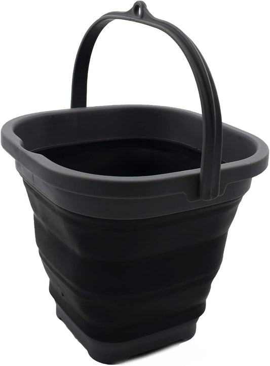 SAMMART 2.6L (0.68 Gallon) Super Mini Sqare Collapsible Plastic Bucket - Foldable Square Tub - Portable Fishing Water Pail - Space Saving Outdoor Waterpot (Grey/Black)
