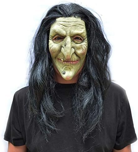 Acid Tactical Halloween Witch Mask Scary Realistic Cosplay Latex Old Costume Mask with Hair