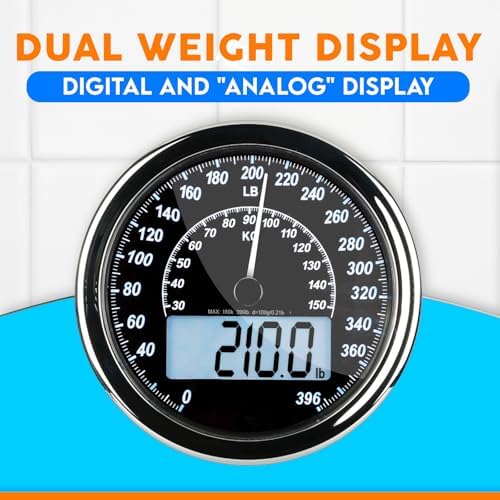 ZENO Hybrid 2-in-1 Analog & Digital Weighing Scale for Body Weight up to 400lbs - Thick Tempered Glass - Extra Large Display - Easy to Read Digital Bathroom Scale - New - Gradient Blue