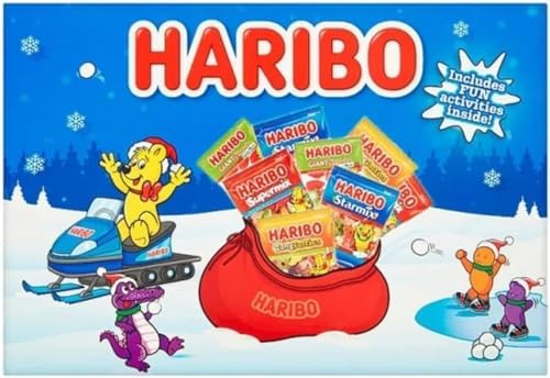 Haribo Christmas Candy Gift, Holiday Gummy Candy for Kids, Selection Box with Fun Activities, Includes Starmix, Super Mix and More For Stocking Stuffers
