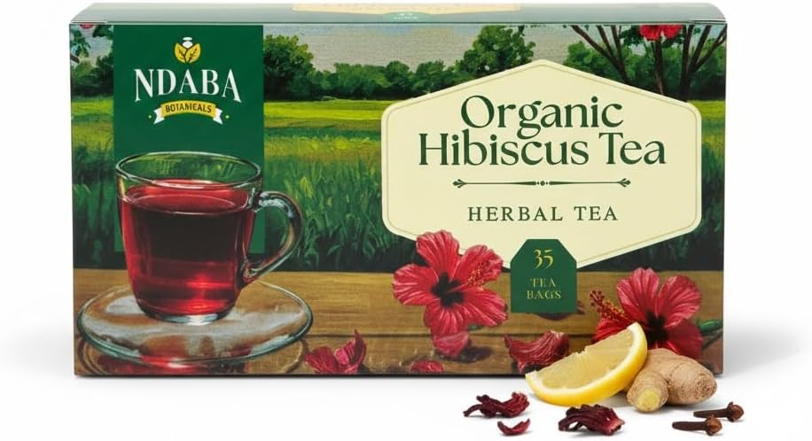 Organic Herbal Tea Bags, 35 count - Mix of Dried Hibiscus, Lemon, Ginger and Cloves herbal Tea Bags - Sugar Free - Caffeine Free - USDA Certified Organic Herbal Tea Mix