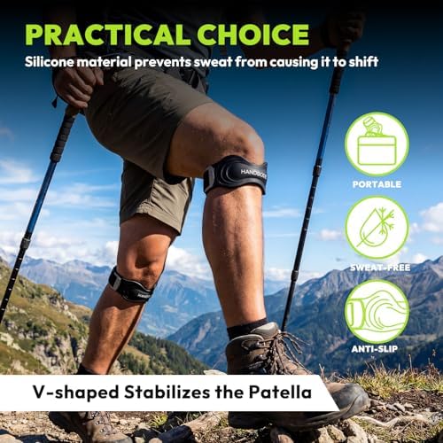 HANDBODE Patellar Tendon Support Strap, Silicone Knee Brace for men women, Adjustable Patella Band Support Pain Relief, Fit Hiking, Running, Basketball, Jumpers Knee, Osgood Schlatter, 2 Pack