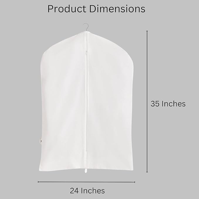 Garment Bag for Hanging Clothes – Organic Cotton Suit & Coat Cover with Zipper | Breathable Closet Organizer for Travel & Storage (Small (24"x35"), Off-White)