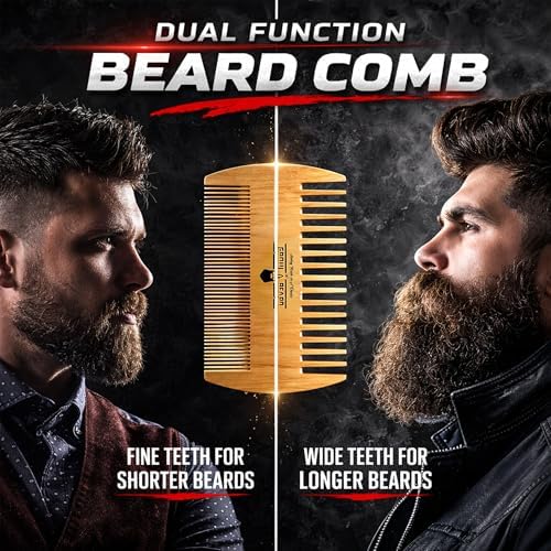 Wooden Beard Comb for Men & Case, Great Mustache Comb for Men, Dual Action Beard & Mustache Comb With Fine & Coarse Teeth, Mens Pocket Wood Comb, Peine Para Barba de Hombre, Fathers Day Gift