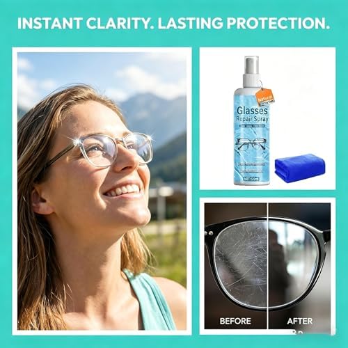 All-in-One Lens Scratch Remover for Eyeglasses – Glasses & Sunglasses Scratch Repair Spray, Lens Cleaning and Restoration Liquid for Clearer Vision, Send towels (Large-1PCS)