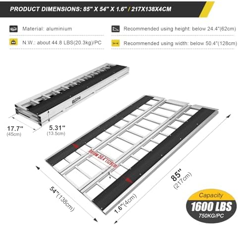 BEJONI 85" L Tri-Fold Snowmobile Ramp, Extra-Wide Aluminum Loading Ramps, 1600LBS, Heavy-Duty ATV Ramp for Pickup Truck, Trailer, UTVs, ATVs, Motorcycles, Dirt Bikes, Winter Gift for Man