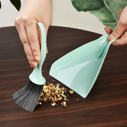Dustpan and Brush Set, Portable Desktop Cleaning Kit, Small Handheld Broom for Table, Keyboard, Pet Area and Small Spaces Cleaning (Green)