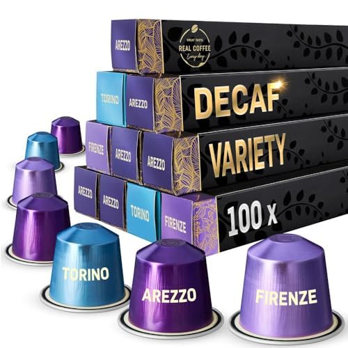 Decaf Coffee Pods for Nespresso Original Line Machines | 100 Aluminum Capsules | 3 City Blends: Arezzo, Firenze, Torino | Decaf Espresso Pods Compatible Only with Nespresso Original Machine