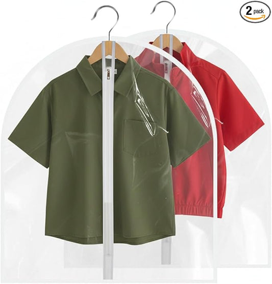 All Clear Garment Bags for Travel - 32âPEVA Waterproof Suit Cover with Zipper for Hanging Clothes, Shirts, Sweaters - Durable Dresser for Closet Storage, Dustproof & Moisture Resistant - 32â/2 Pack