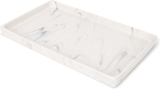 NAT & Jules 10 x 6 Ceramic Stoneware Vanity Tray - Perfect Bathroom or Kitchen Counter Organization DÃ©cor: Sponge Holder, Soap Dish, Jewelry and Perfume Tray, Marbled Cream