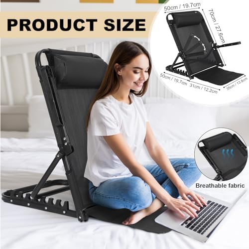 GlikCeil Adjustable Lifting Bed Backrest with Armrest Large Folding Bed Rest Sitting up Multifunction Portable Backrest Support with Pillow for Neck Head Lumbar Elderly Patient Read Eat