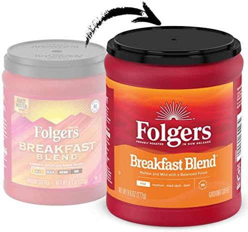 Folgers Breakfast Blend Ground Coffee, Smooth & Mild Coffee, 9.6 Ounce Canister