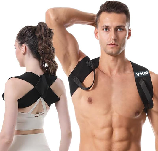 VKN Posture Corrector with Heavy Shoulder Straps - One-Piece Back Brace for Daily Workout & Gym - Breathable Elastic Spine Alignment Trainer for Men and Women - Snug Fit Body Shape Corrector for Home & Office