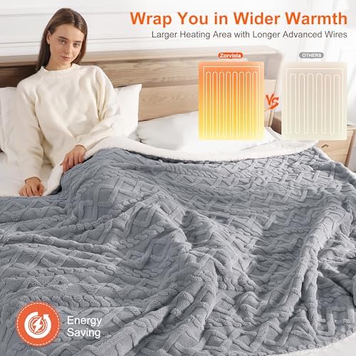 Heated Throw Blanket 50"x60" with 5 Heating Levels & 4 Hours Auto Off, Soft & Plush Sherpa Electric Blanket Throw with ETL & FCC Certification for Home Use, Machine Washable, Great Gift, Grey