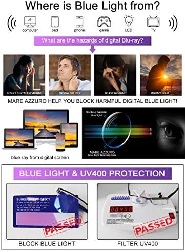 MARE AZZURO 4 Pack Blue Light Blocking Reading Glasses Men Women Lightweight Computer Readers 1.0 1.25 1.5 1.75 2.0 2.25 2.5 2.75 3.0 3.5 4.0 (1.50