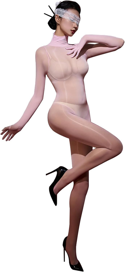 Women's Body Stockings 8D Oil Shiny Bodystocking Five-Finger Gloves Full Body Stocking