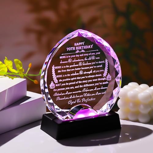 70th Birthday Gifts for Women Men with LED Light - Crystal Heart Gifts Personalized 1954 70 Year Old Birthday Present for Her Him - Happy 70th Birthday Gifts Ideas for Mom Dad Unique