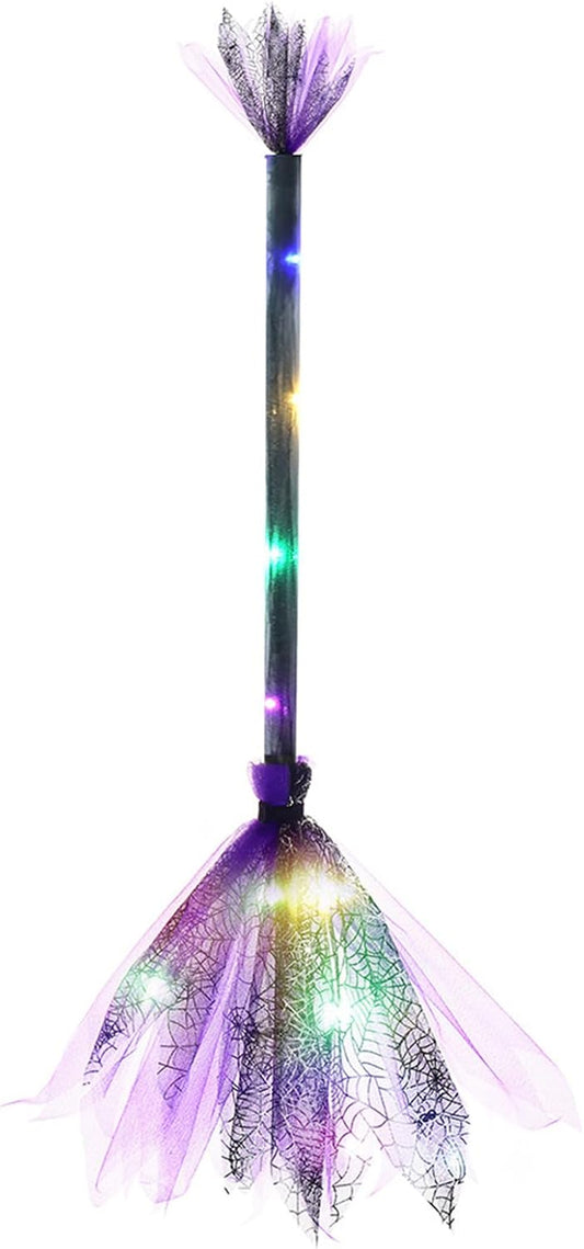 Halloween Witch Broom with LED Light Witches Broomsticks Cosplay Props Costume Accessories for Kid Adult Halloween Decor