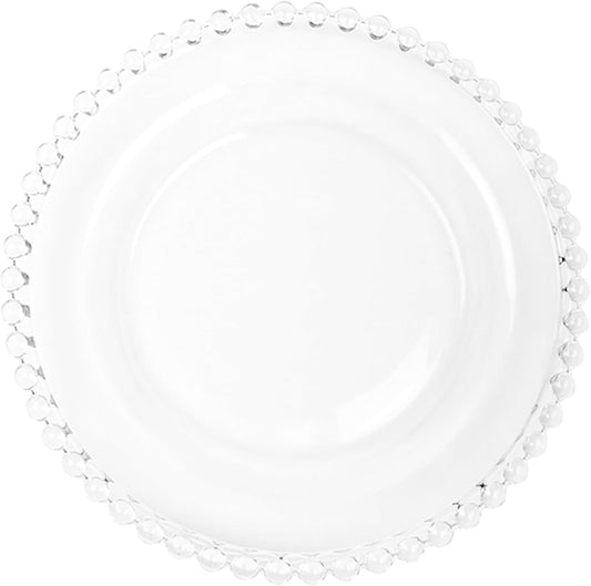 Zerodeko Pearl Beaded Edge Glass Fruit Plate 10-inch Salad and Dessert Plate Household Tableware for Snacks and Entertaining