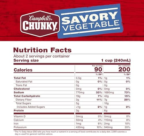 Campbell’s Chunky Soup, Savory Vegetable Soup, 18.8 Oz Can