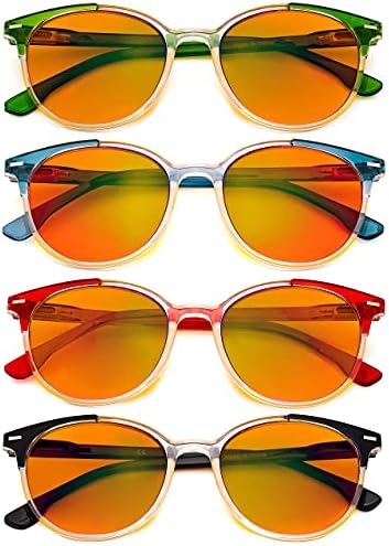 Eyekepper 4-pack Round Reading Glasses Blue Light Blocking Women Orange Tinted +1.00