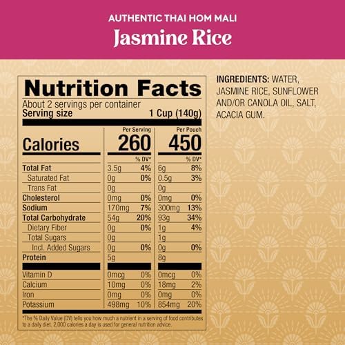 Royal Authentic Thai Hom Mali Jasmine Rice - Microwave Rice Dinner Side Dish - Ready to Heat White Rice - 8.5 oz Microwavable Pouch (Pack of 6)