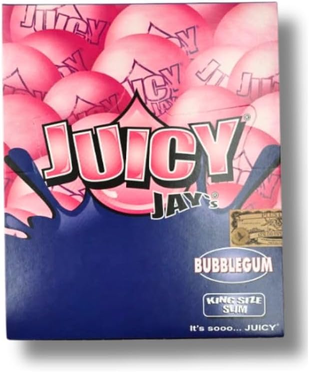 Juicy Jay's 1 Box King Size Slim Rolling Papers - Bubblegum Flavored - 24 Packs / 1 Full Box