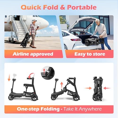 Lightweight Mobility Scooter for Seniors & Adults - 37.5 lb Dual Lithium Batteries 24.8 Miles Range, Cruise & Airline Approved, Foldable Portable Travel Motorized Scooter, No Tools Needed, Black