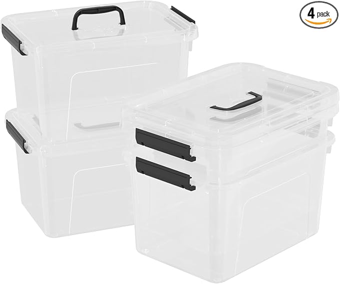 18 Liter Clear Plastic Box with Lid, 4-pack Clear Bins Totes for Storage