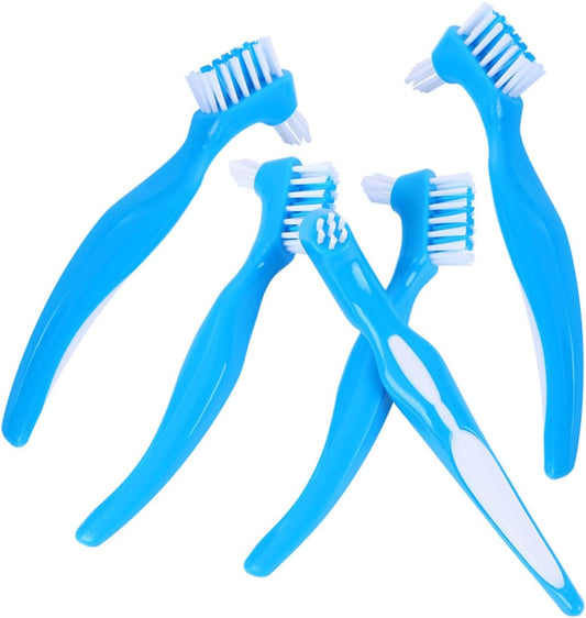 KOMBIUDA 5pcs Dual-Headed False Tooth Brushes for Denture Cleaning Easy to Use Tooth Care Tools